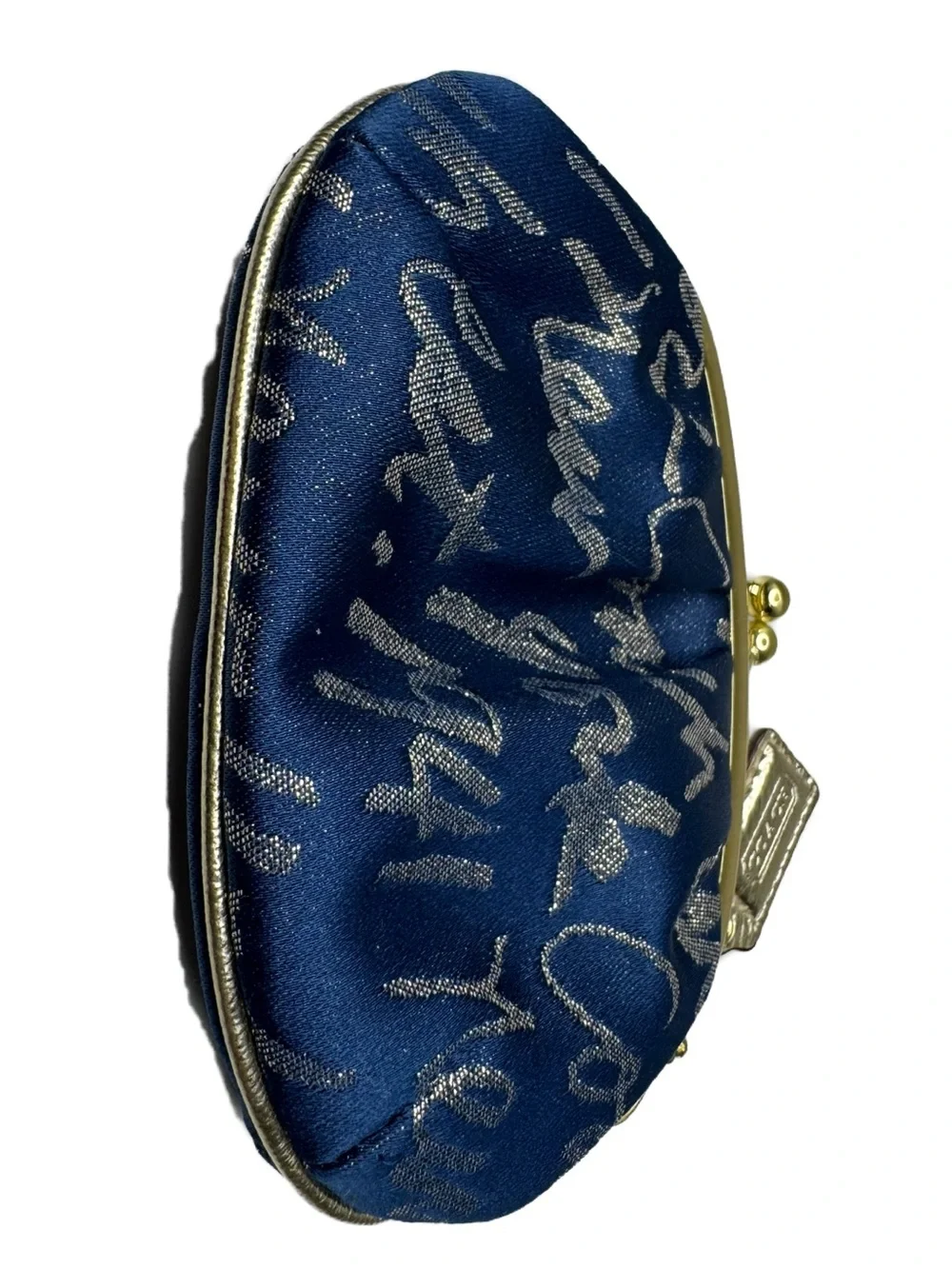 Coach Y2K Poppy Signature Script Kisslock Navy Frame Coin Bag Purse F61036 EUC